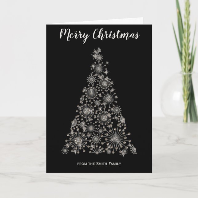 Silver Retro Julgran jul Kort (Framsida)