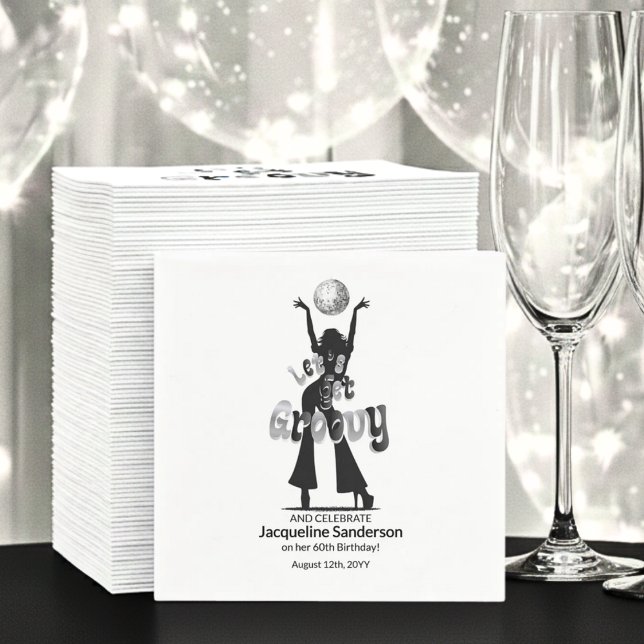 Silver Retro Let's Get Groovy 60th Birthday Pappersservett (Skapare uppladdad)