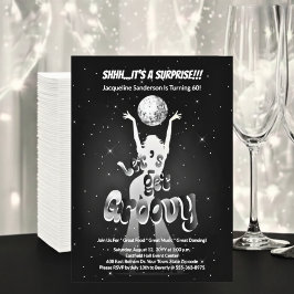 Silver Retro Let's Get Groovy 60th Birthday Party Inbjudningar