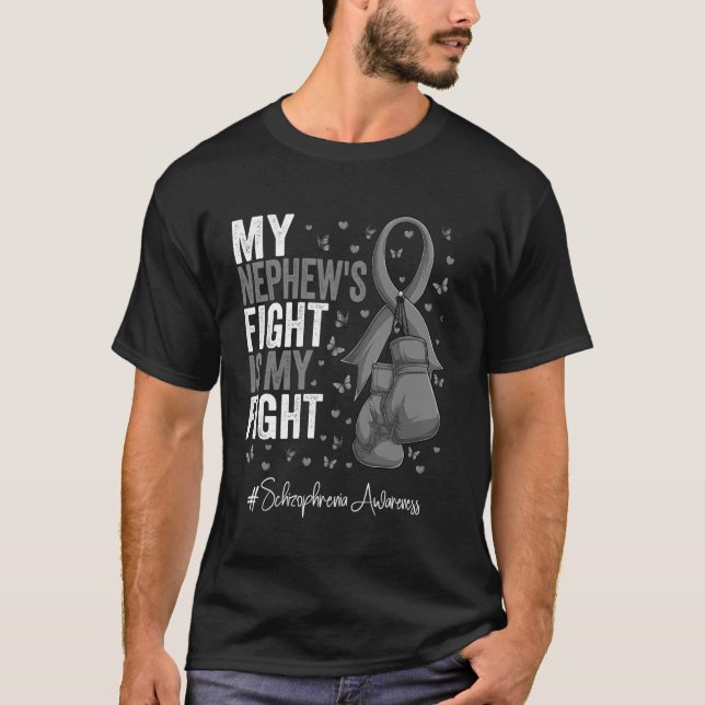 Silver Ribbon Nephew Schizophrenia Awareness T Shirt (Framsida)