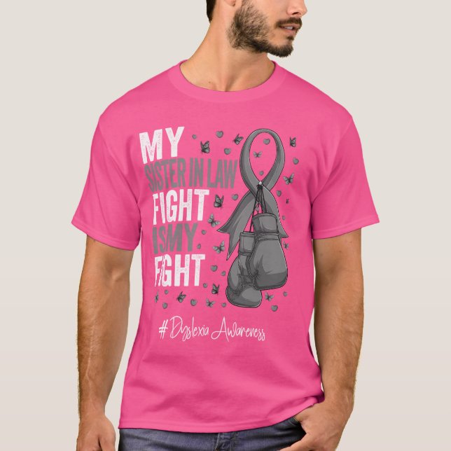 Silver Ribbon Sister in law Dyslexia Awareness T Shirt (Framsida)