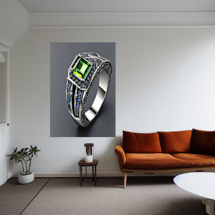 Silver ring, grönt och blå gemsten AI Art Poster
