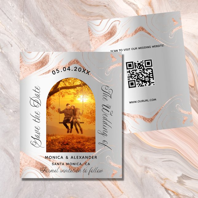 Silver ro-fotot QR-budget bröllop spara datum Flygblad (Skapare uppladdad)