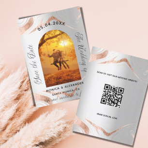 Silver ro guld-fotot QR bröllop spara datum Datumet