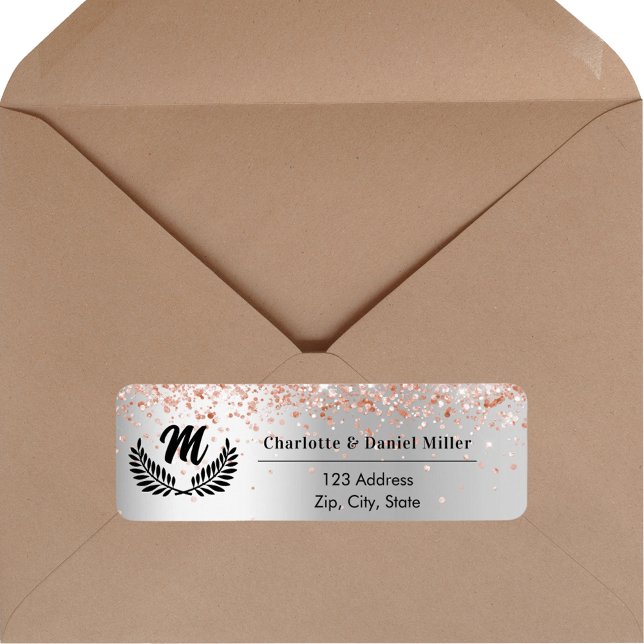 Silver ro guld monogram returadress returadress etikett (Skapare uppladdad)