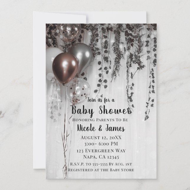 Silver & Ro Guld Rosa Ballons ivy Baby Shower Inbjudningar (Framsida)