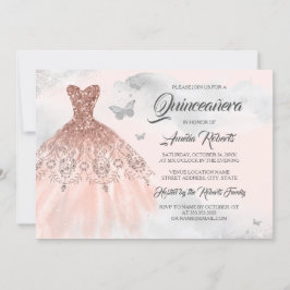 Silver Ro Guld - vattenfärgsfärg Quinceanera Inbjudningar