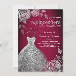 Silver ro trendig-sekvenser klär Quinceañera i Inbjudningar