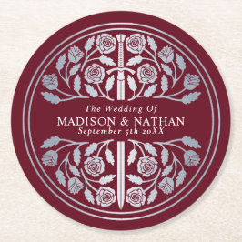 Silver Röd Kunglig Medeltida Svärd Bröllop Underlägg Papper Rund