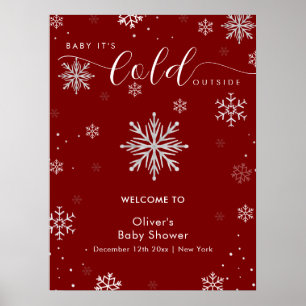 Silver Röd Magisk Snöflinga Baby Shower Välkomst Poster