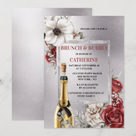 Silver röd ros-vallmoblomman mousserande vin chic inbjudningar