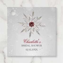 Silver Röda Snöflingor Vinter Bröllopsdusch Gåvor Etiketter