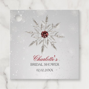 Silver Röda Snöflingor Vinter Bröllopsdusch Gåvor Etiketter