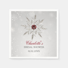 Silver Röda Snöflingor Vinter Bröllopsfest Pappersservett