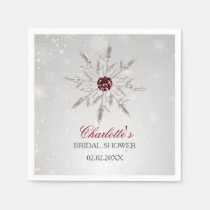 Silver Röda Snöflingor Vinter Bröllopsfest Pappersservett