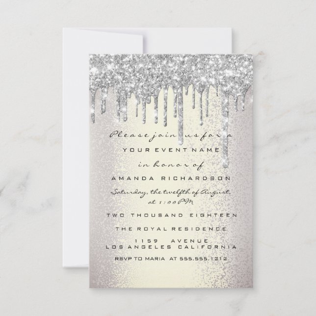 Silver Rökigt Bröllop Sweet 16 Glitter Drips Inbjudningar (Framsida)