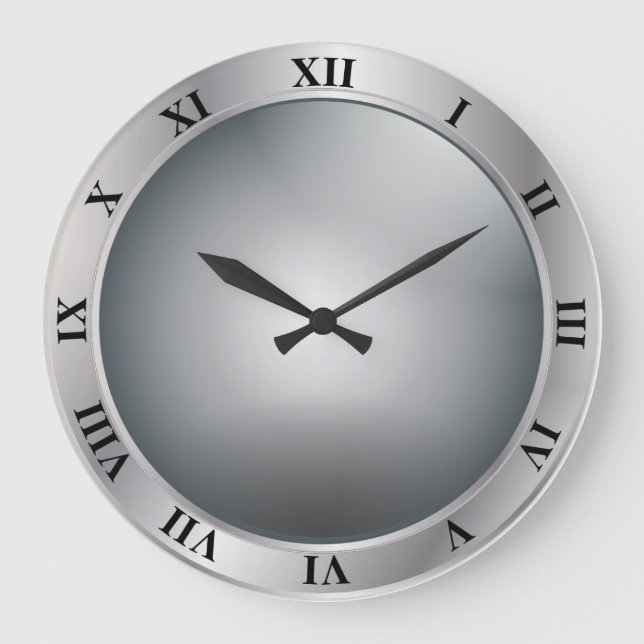 Silver Roman Nurmeral Wall Clock Stor Klocka (Framsida)