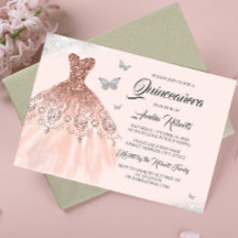 Silver Ros Guld Glitter Klänning Quinceanera