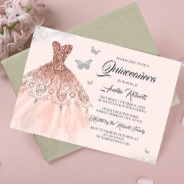 Silver Ros Guld Glitter Klänning Quinceanera Inbjudningar
