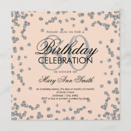 Silver  Rosa 80:e födelsedag Glitter Konfetti Inbjudningar