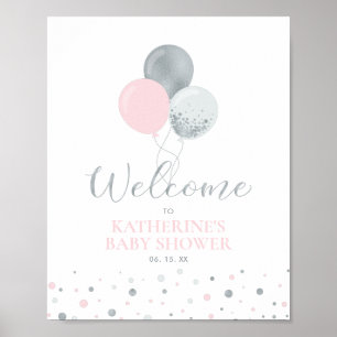 Silver & Rosa Ballonger Flickbarns Baby Shower V Poster
