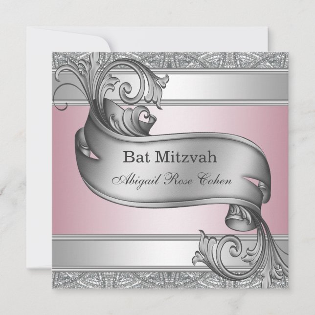 Silver Rosa Bat mitzvah Inbjudningar (Framsida)