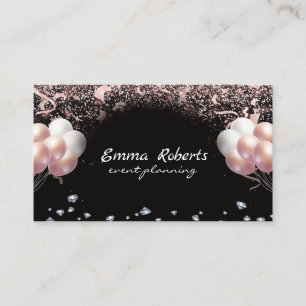 Silver Rosa Black Balloons Modern händelseplanerin Visitkort