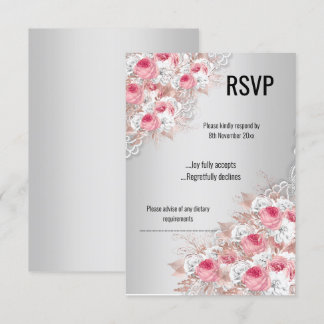 Silver Rosa Blommig SPETSNÄT ELEGANT MODERN RSVP Inbjudningar