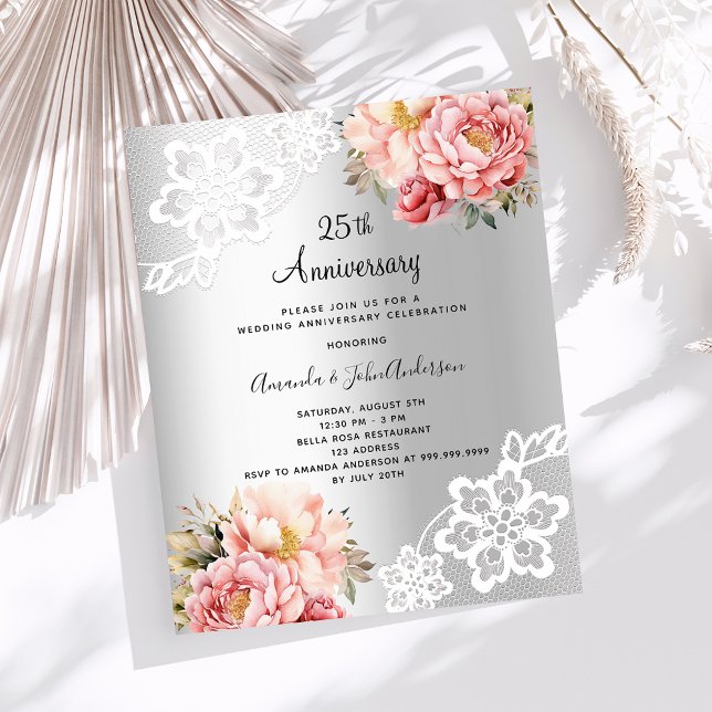 Silver rosa blommor 25-års bröllopsjubileum  (Skapare uppladdad)