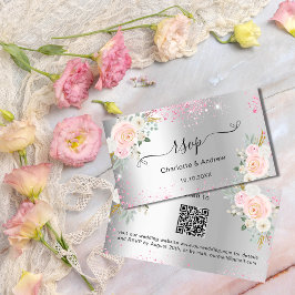Silver rosa blommor bröllop webbplats OSA QR-kod Tilläggskort