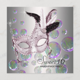 Silver Rosa Bubblor Sweet Sixteen Maskerad Fest Inbjudningar