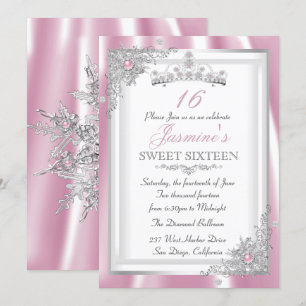 Silver Rosa Diamant Snöflinga Tiara Sweet 16 Inbjudningar