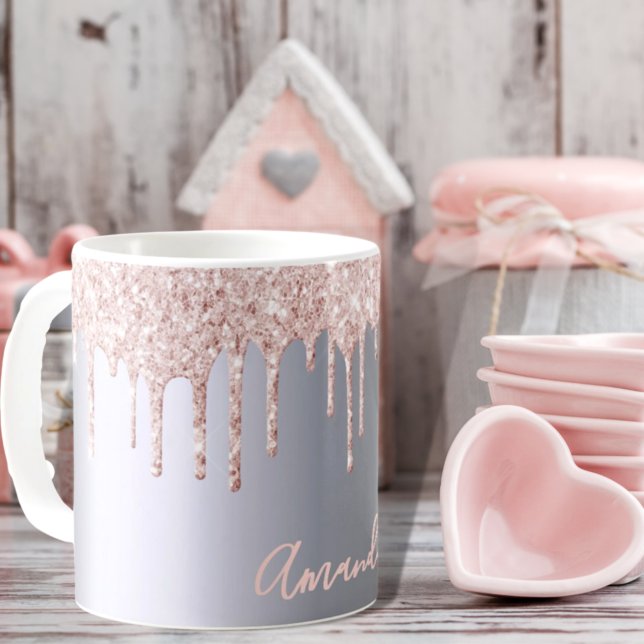 Silver rosa droppar namn kaffemugg (Skapare uppladdad)