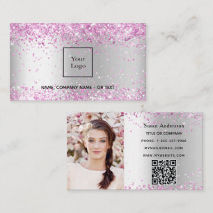 Silver rosa-fotot QR-skönhetsalong Visitkort