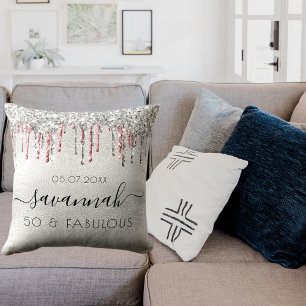 Silver rosa glitter droppar i namn kudde