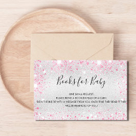Silver rosa glitter-flickbabydusch för barn i bok  visitkort