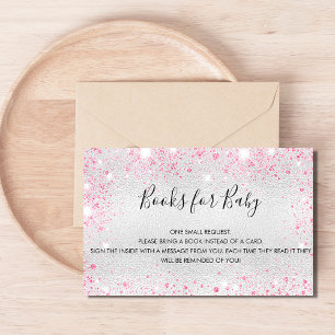 Silver rosa glitter-flickbabydusch för barn i bok visitkort