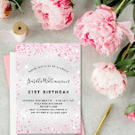 Silver rosa glitter gnistra vid  vid, glamorös inbjudningar<br><div class="desc">För elegant 21:a födelsedag (eller någon annan ålder). En faux silver metallisk tittar bakgrund. Dekorerad med damm från rosa faux glitter. Anpassa och lägg till information om namn,  ålder och party. Namn är skrivet med ett handskript i stil</div>