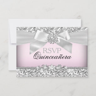 Silver Rosa Glitter & Jewel Båge Quinceanera RSVP OSA Kort