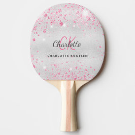 Silver rosa glitter monogram namn pingisracket