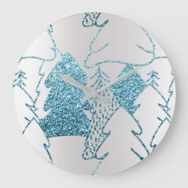 Silver Rosa Glitter Winter Metallic Blue Helgdagar Stor Klocka