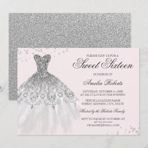 Silver Rosa Glittrande Klänning Sweet Sixteen Inbj Inbjudningar