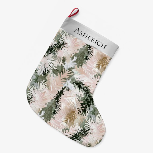 Silver Rosa Grönt Julgran Grenar Stor Julstrumpa (Framsidan (Hängande))