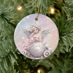 Silver Rosa jul Angel Girl Julgransprydnad Keramik