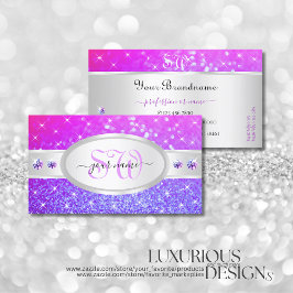 Silver Rosa Lila Glitter Stars Diamonds Initialer Visitkort
