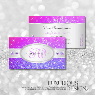 Silver Rosa Lila Glitter Stars Diamonds Initialer Visitkort