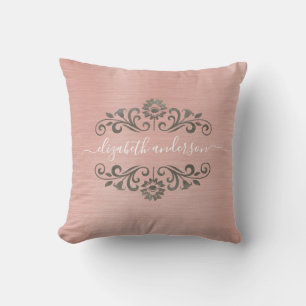 Silver Rosa Monogram Namn Script Dekorativ kudde