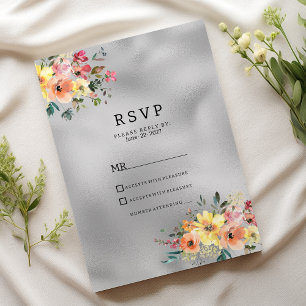 Silver rosa orange mint floral tema RSVP Inbjudningar
