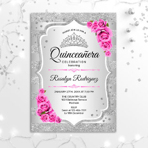 Silver Rosa Quinceanera-inbjudan Inbjudningar