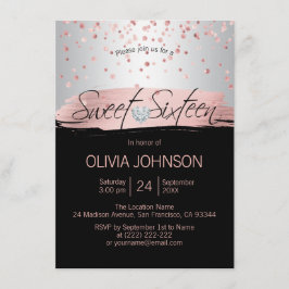 Silver Rosa ros, guldblomma, svart SWEET SIXTEEN 1 Inbjudningar